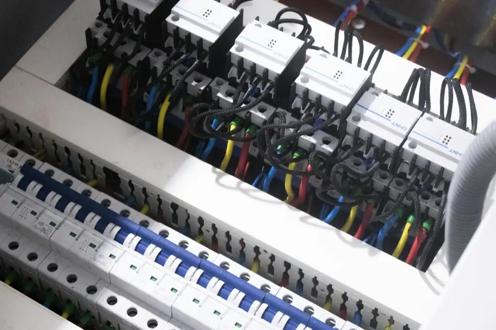 Wiring and terminals inside an electrical control cabinet